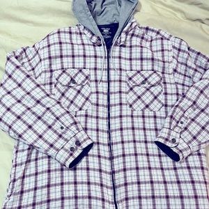 GRIT IRON Work Wear Jacket XXL Red/White/Black plaid Cotton Zip Hoodie